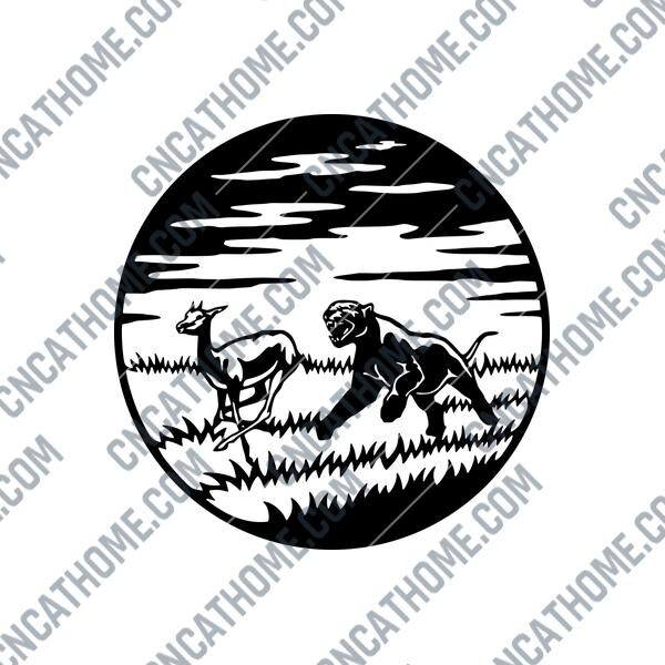 Lioness Hunting DXF File Image