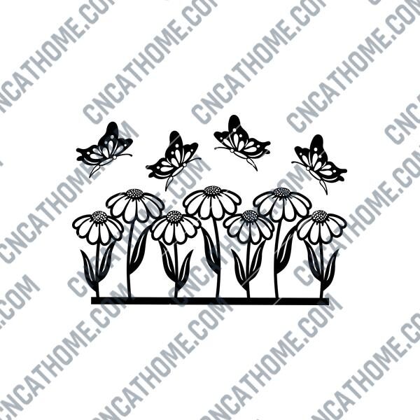 Flowers with Butterflies DXF Design