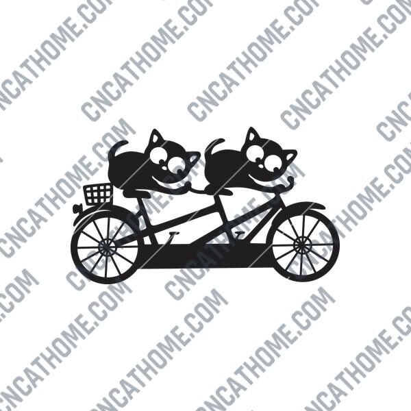 Cats with Bike DXF Files Image