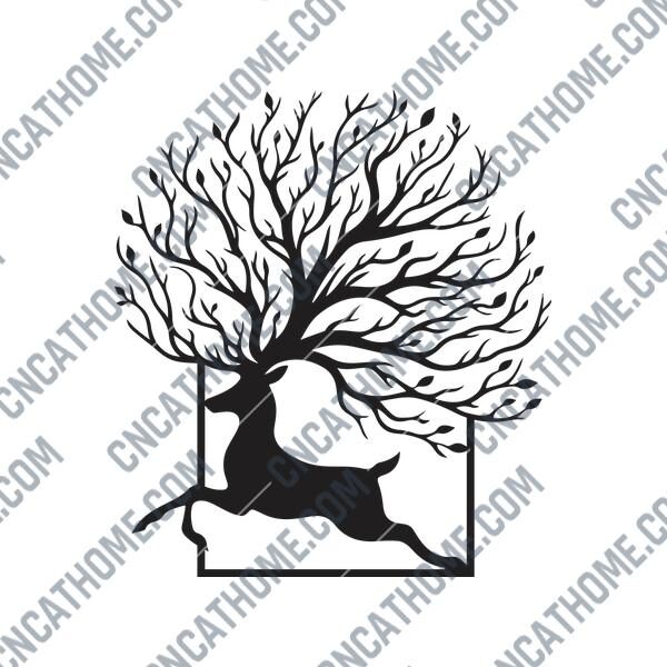 Tree Deer Wall Decor DXF File
